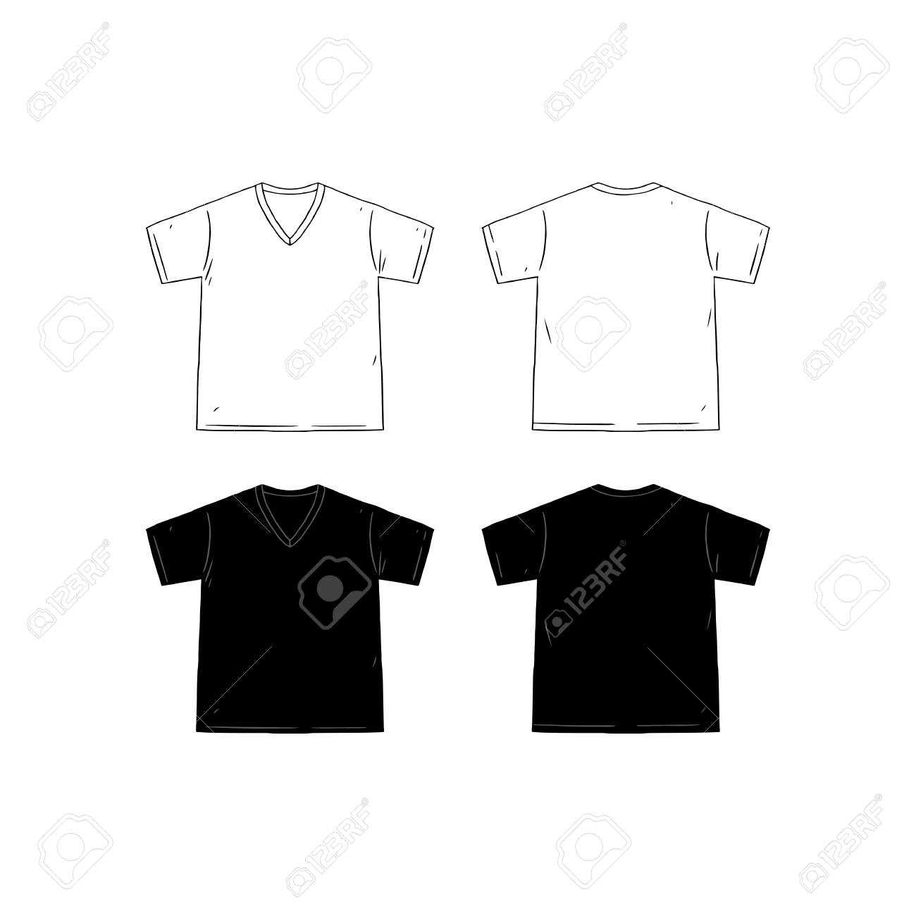 Set Of Blank V Neck T Shirt Design Template Hand Drawn Vector.. Inside Blank V Neck T Shirt Template