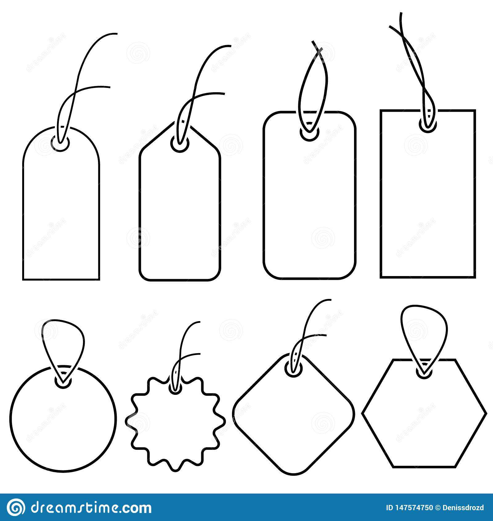 Set Of Empty White Price Tags In Different Shapes. Blank Inside Blank Luggage Tag Template