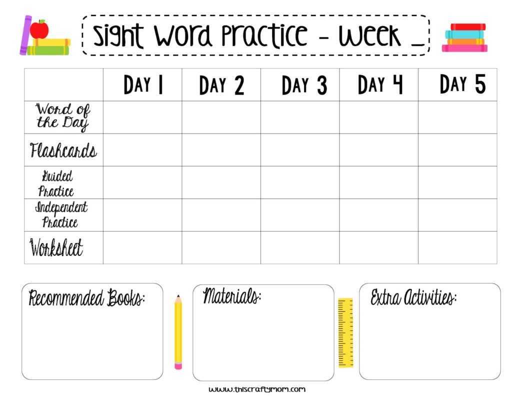 Sight Word Lesson Plans – Free Weekly Template – This Crafty Mom Inside Teacher Plan Book Template Word