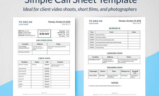 Simple Call Sheet Template Word Doc | Sethero throughout Film Call Sheet Template Word