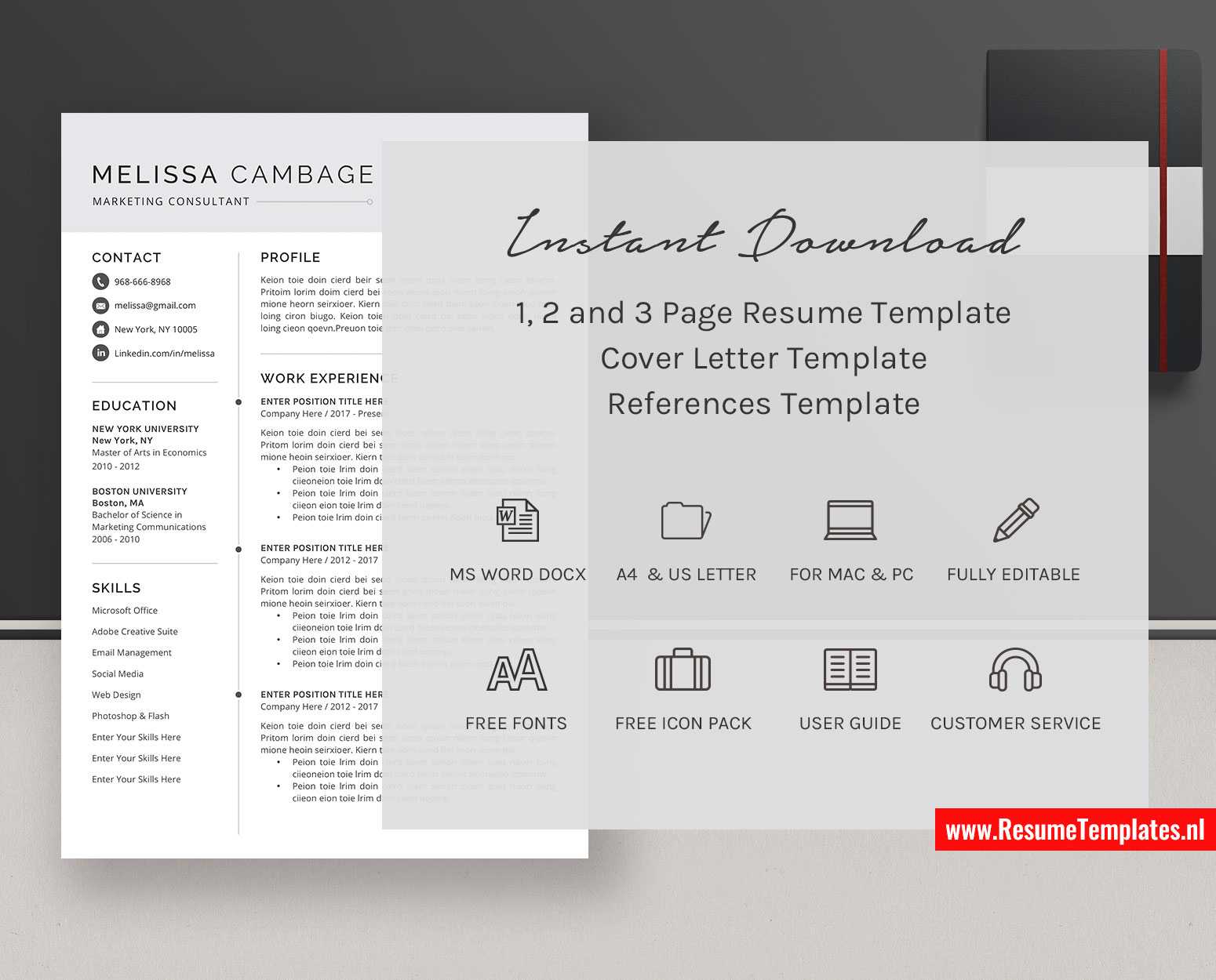 Simple Cv Template / Resume Template, Curriculum Vitae, Microsoft Word  Resume, Professional Resume Design, Modern Resume, Teacher Resume, 1 3 Page With Simple Resume Template Microsoft Word