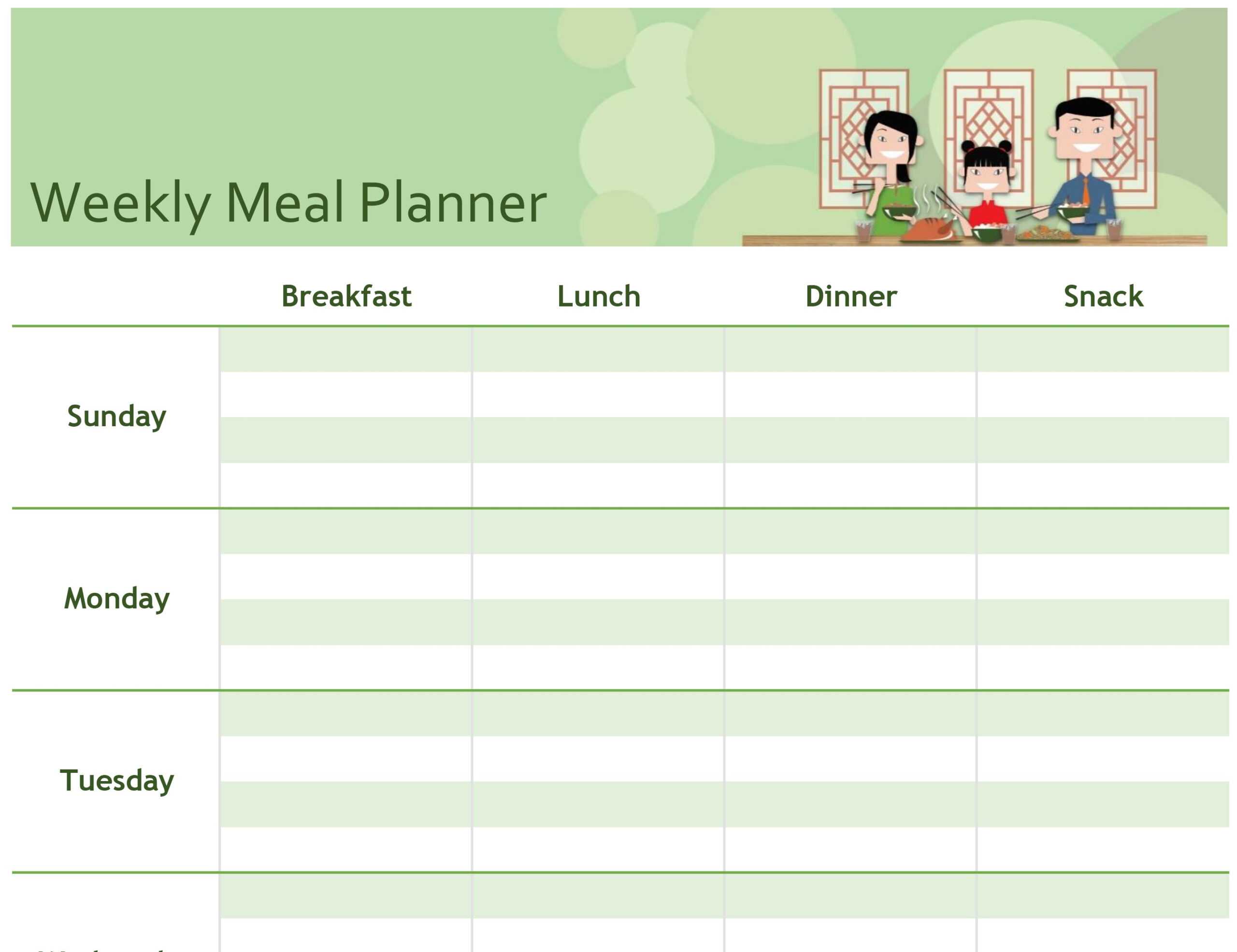 Simple Meal Planner For Meal Plan Template Word