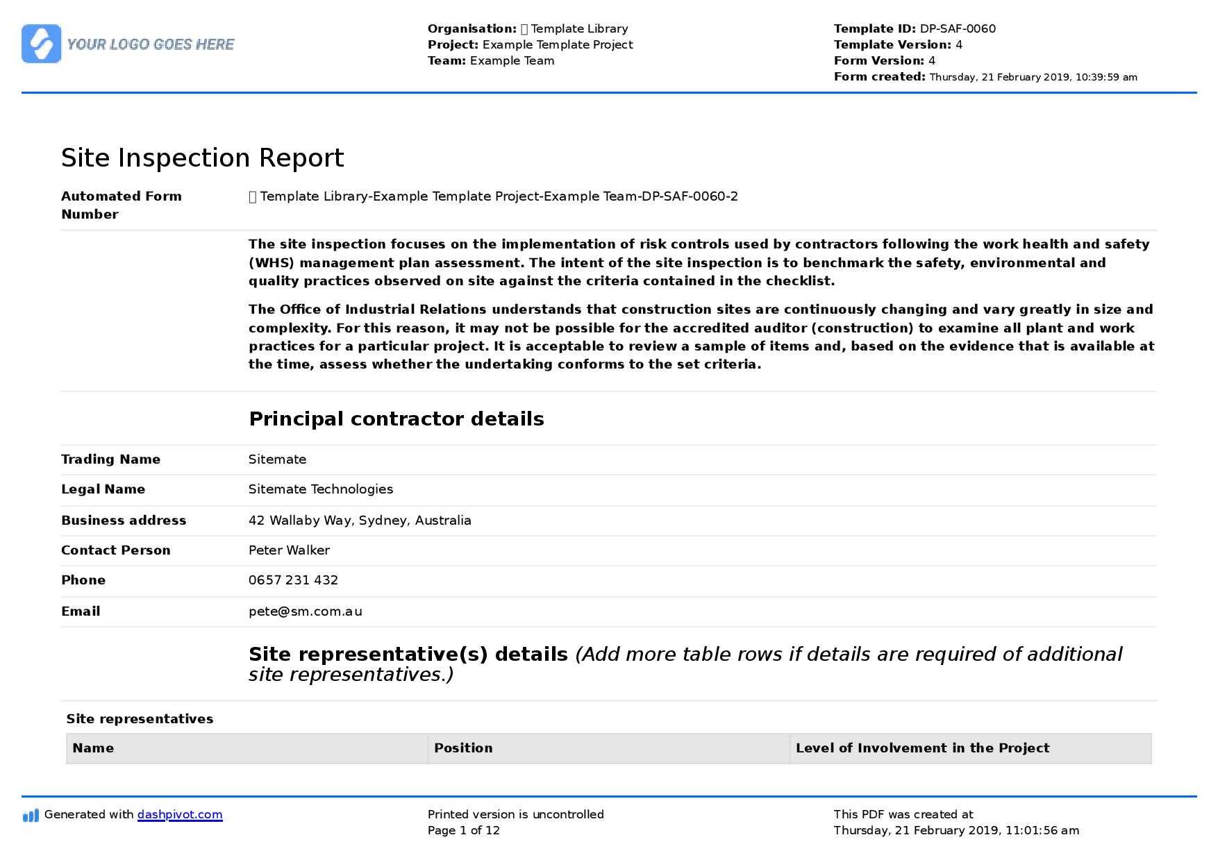 Site Inspection Report: Free Template, Sample And A Proven With Regard To Property Management Inspection Report Template