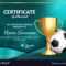 Soccer Certificate Diploma With Golden Cup Pertaining To Soccer Certificate Templates For Word