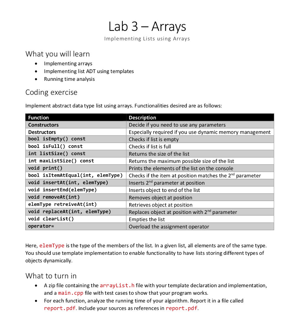 Solved: Lab 3  Arrays Implementing Lists Using Arrays What Inside Implementation Report Template