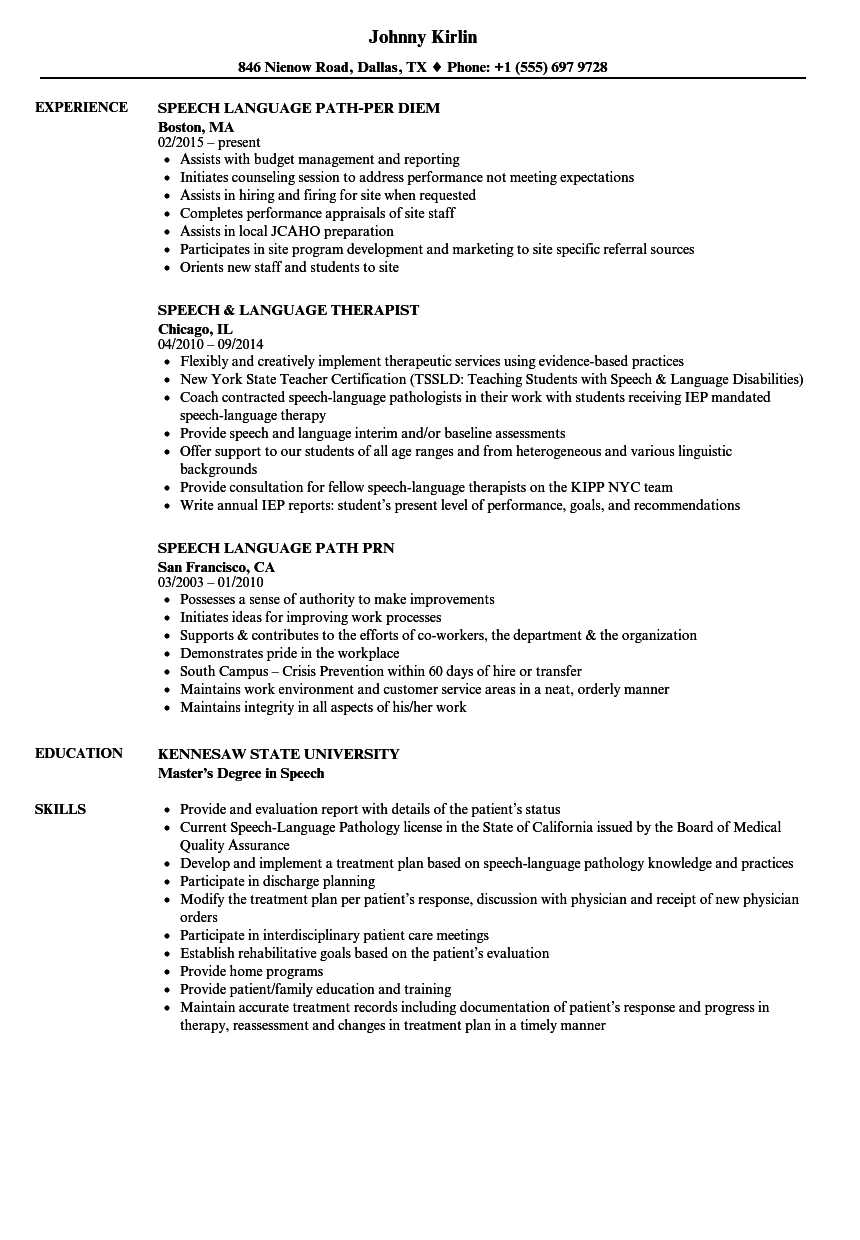 Speech Language Resume Samples | Velvet Jobs For Speech And Language Report Template