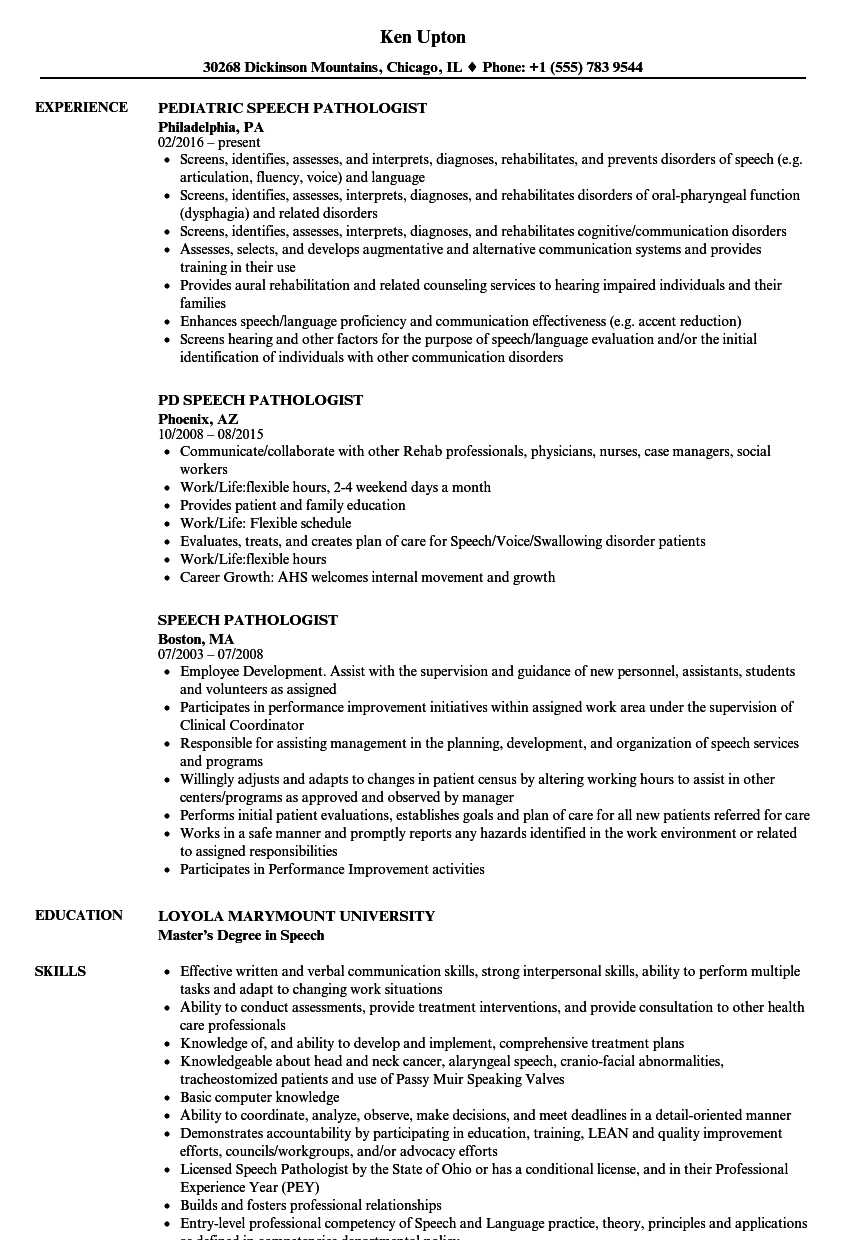 Speech Pathologist Resume Samples | Velvet Jobs Inside Speech And Language Report Template