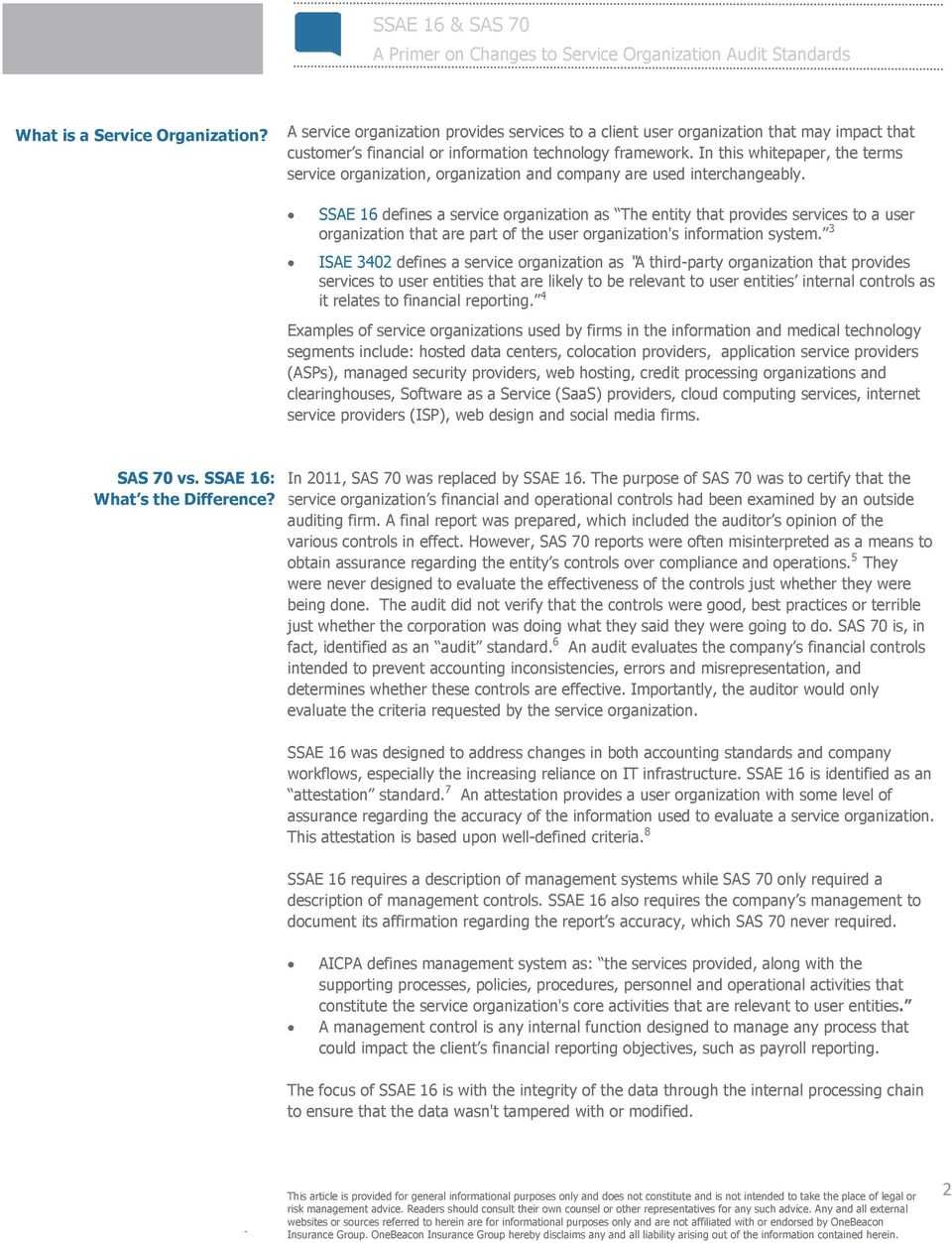 Ssae 16 & Sas 70 A Primer On Changes To Service Organization With Regard To Ssae 16 Report Template