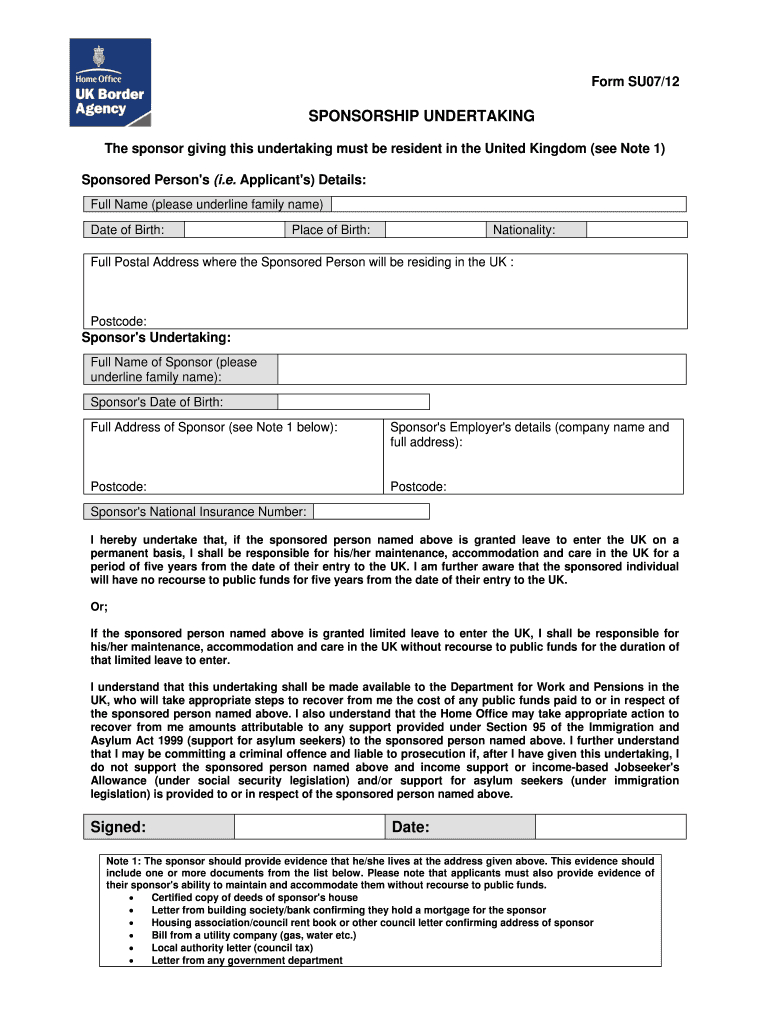 Su07 12 Sponsorship Undertaking Form – Fill Online With Blank Sponsorship Form Template