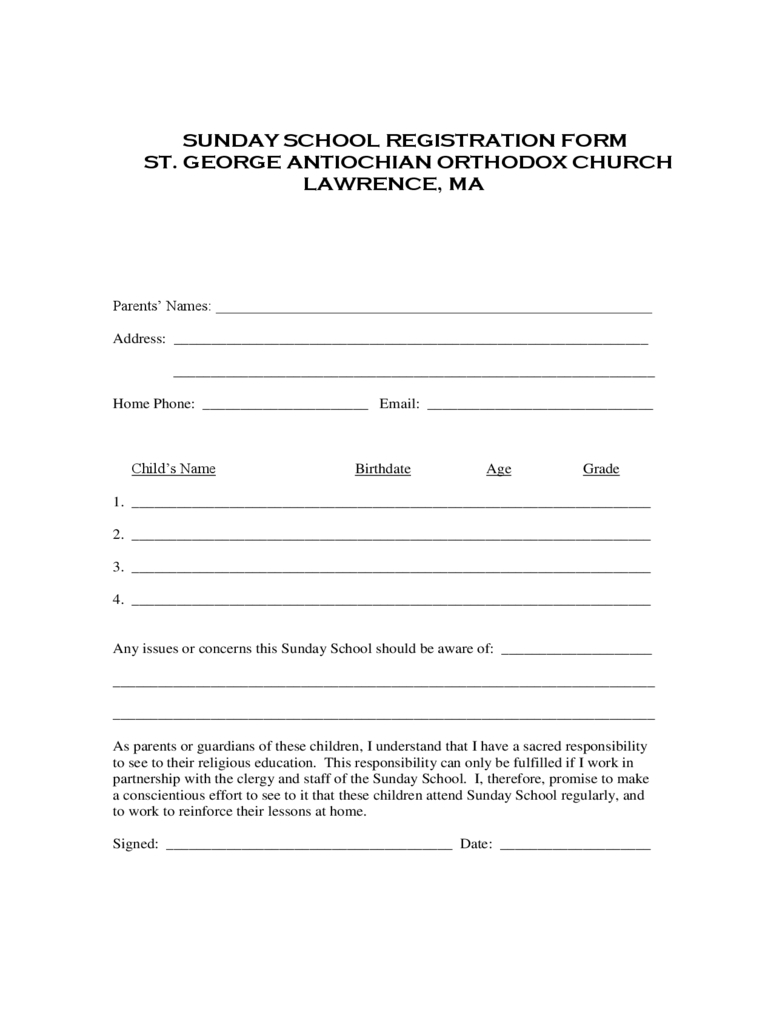 Sunday School Registration Form – 2 Free Templates In Pdf Pertaining To School Registration Form Template Word
