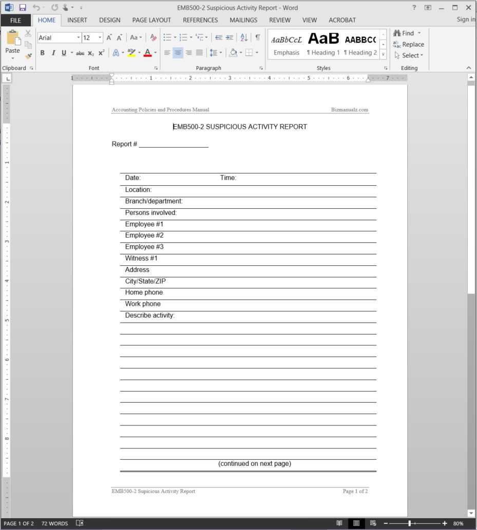 Suspicious Activity Report Template | Emb500-2 within Activity Report Template Word Suspicious Activity Report Template | Emb500 2 Within Activity Report Template Word