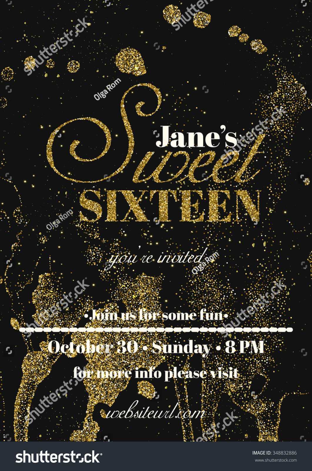 Sweet Sixteen Glitter Party Invitation Flyer Stock Vector Intended For Sweet 16 Banner Template