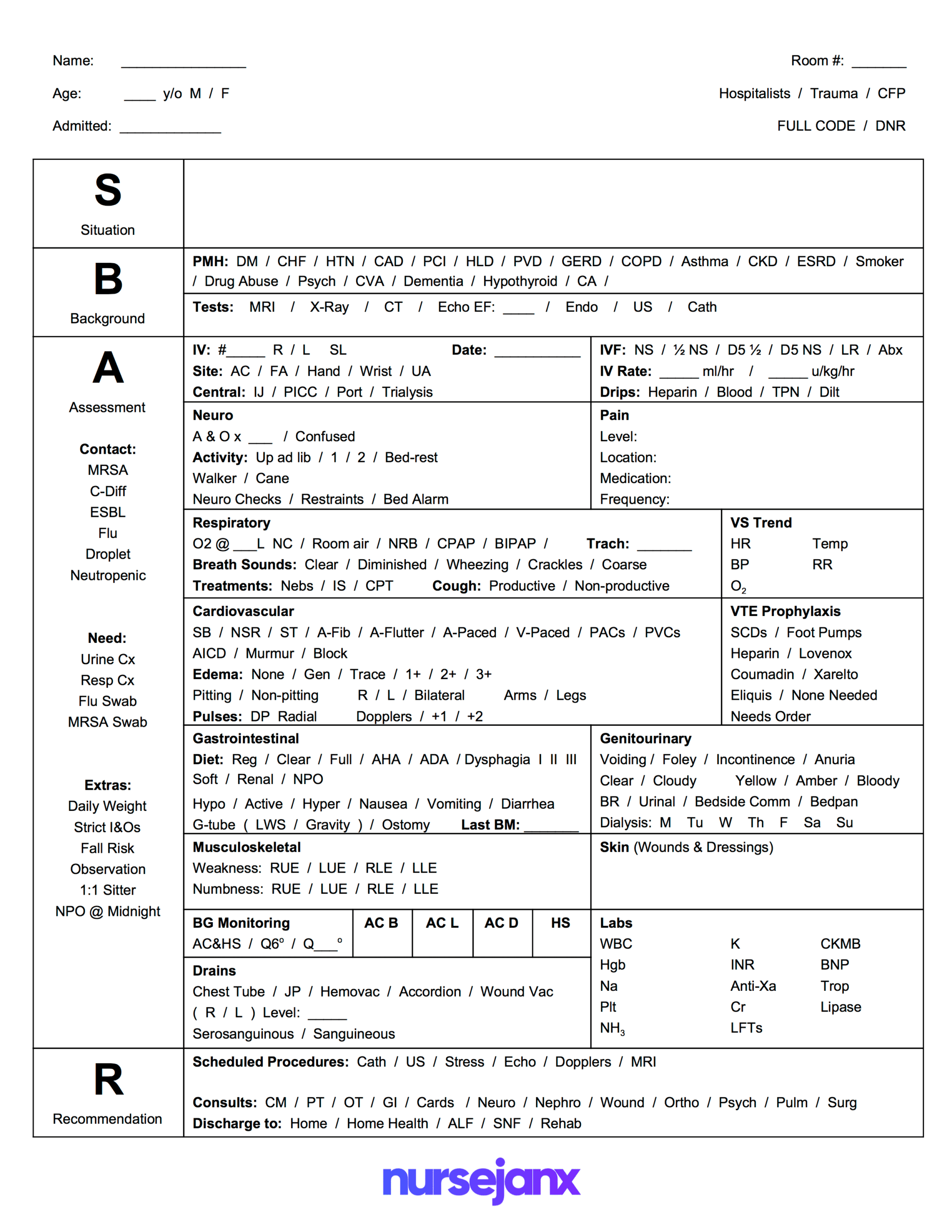 The Best Sbar & Brain Free Nursing Report Sheets & Templates Intended For Med Surg Report Sheet Templates