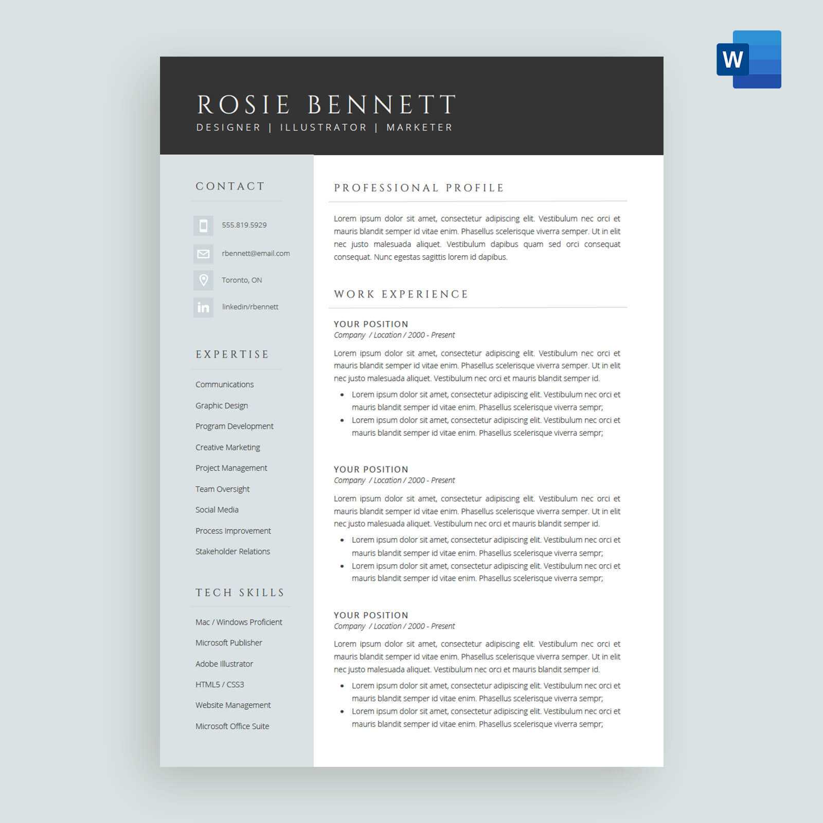 The 'rosie' Resume / Cv Template Package For Microsoft™ Word Within Microsoft Word Resumes Templates