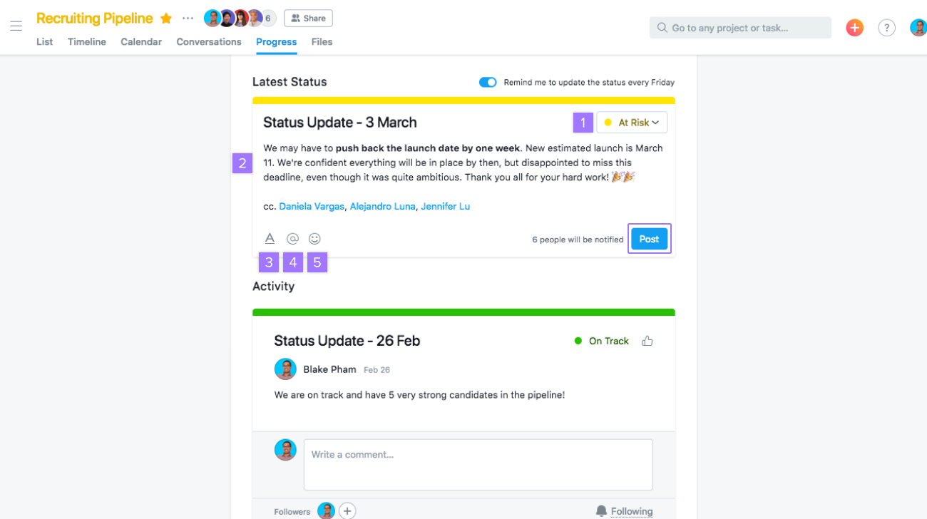 Tracking Progress On A Project | Product Guide · Asana For Project Status Report Email Template
