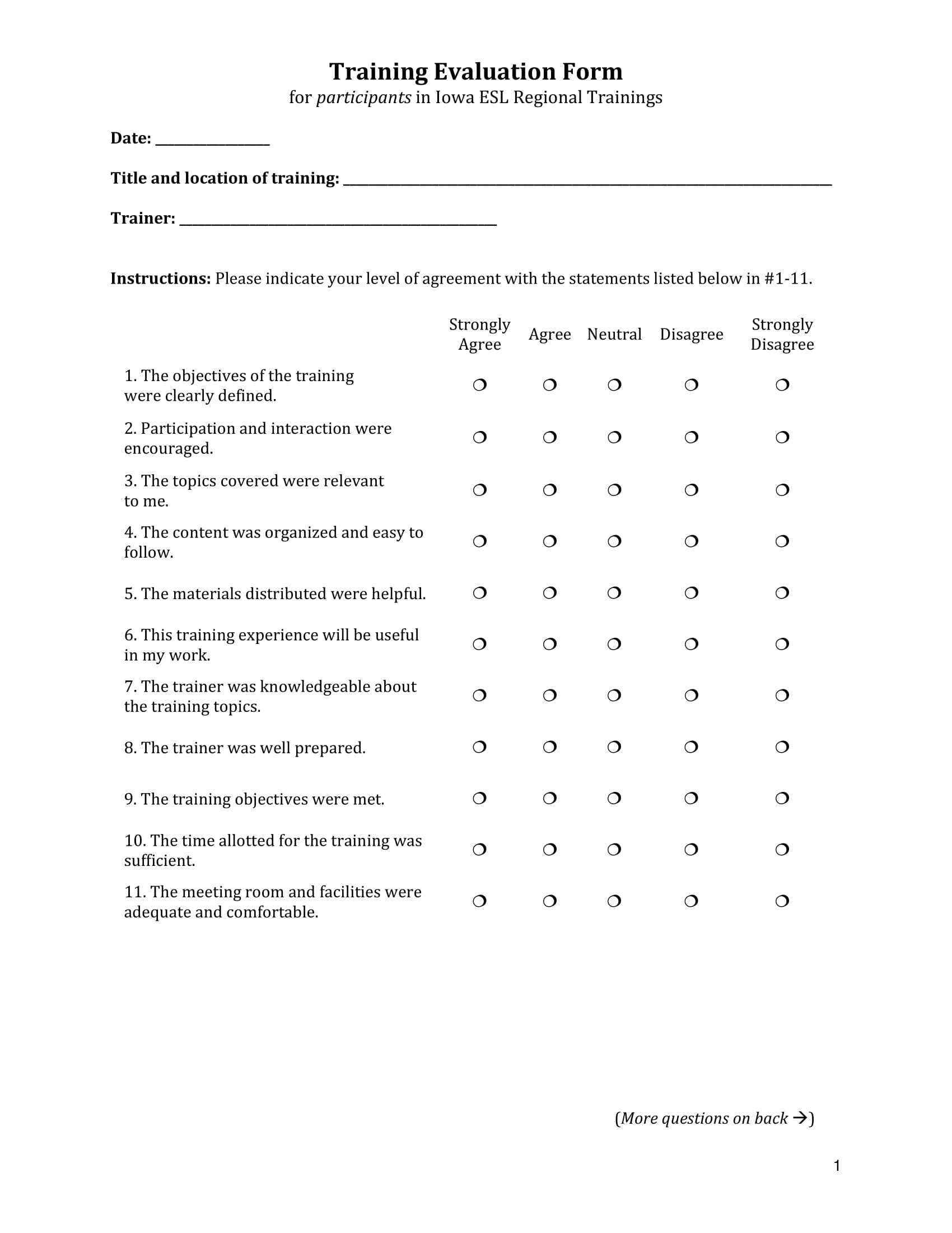 Training Evaluation Questions - Calep.midnightpig.co Within Blank Evaluation Form Template