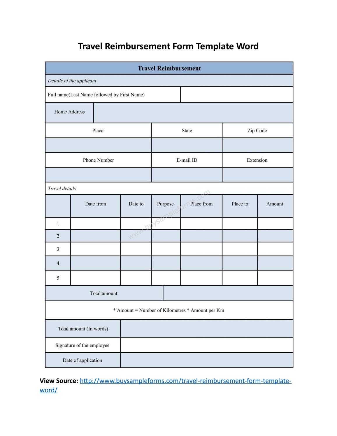 Travel Reimbursement Form Template Wordbuy Sample Forms Throughout Reimbursement Form Template Word