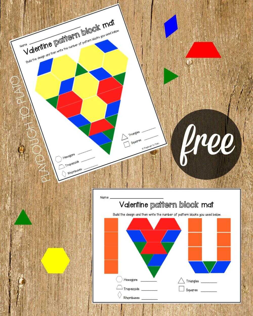 Valentine's Pattern Block Mats – Playdough To Plato Pertaining To Blank Pattern Block Templates