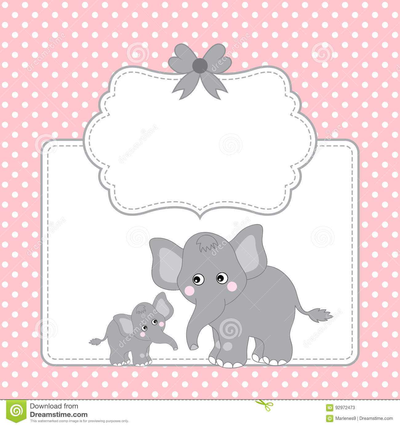 Vector Template Card With Cute Elephants And Polka Dot for Blank Elephant Template Vector Template Card With Cute Elephants And Polka Dot For Blank Elephant Template