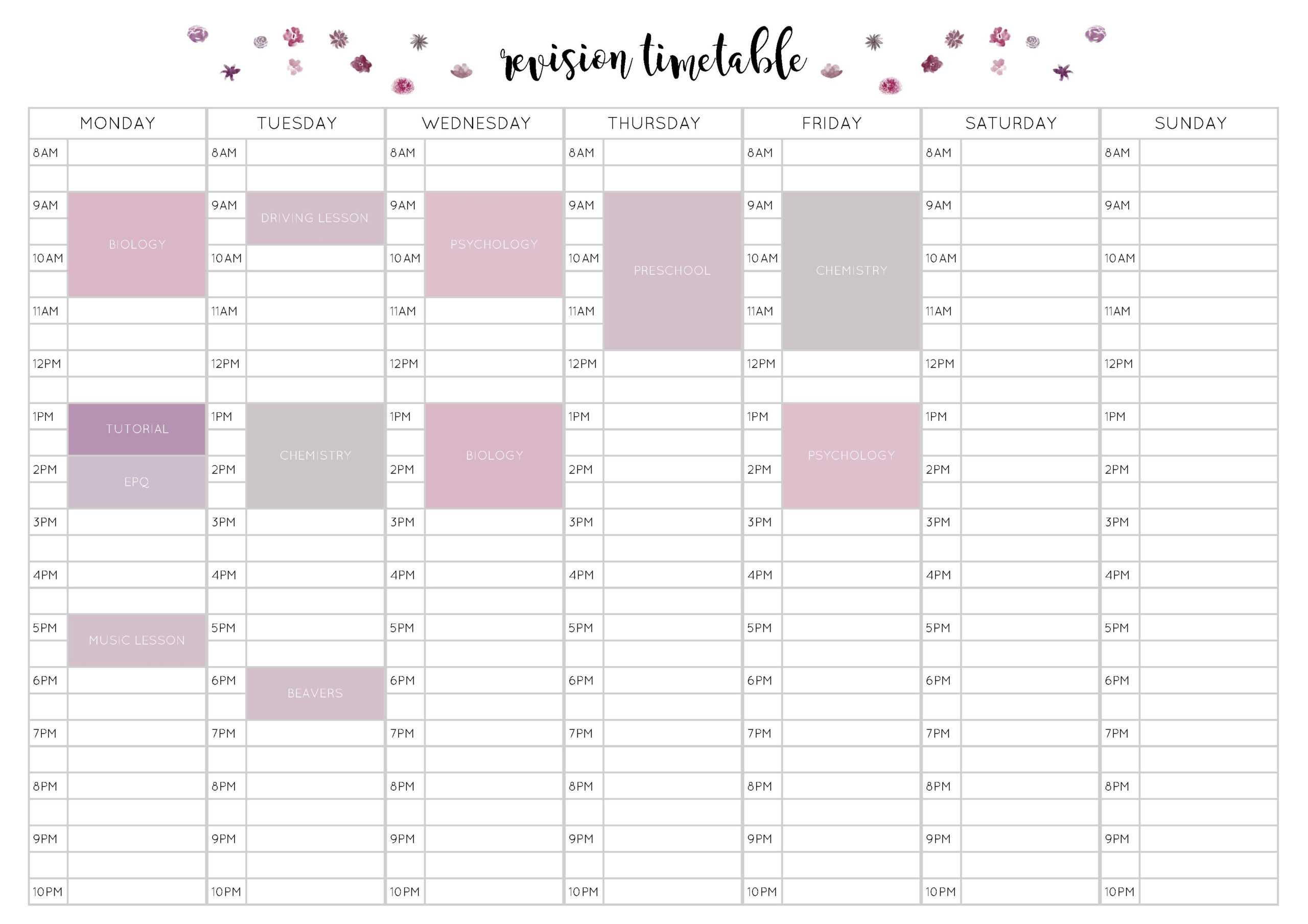 Weekly Revision Timetable - Falep.midnightpig.co With Blank Revision Timetable Template