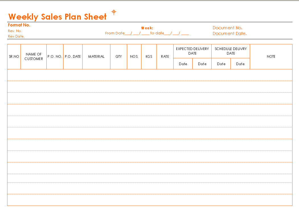 Weekly Sales Plan Sheet Format Regarding Sales Visit Report Template Downloads