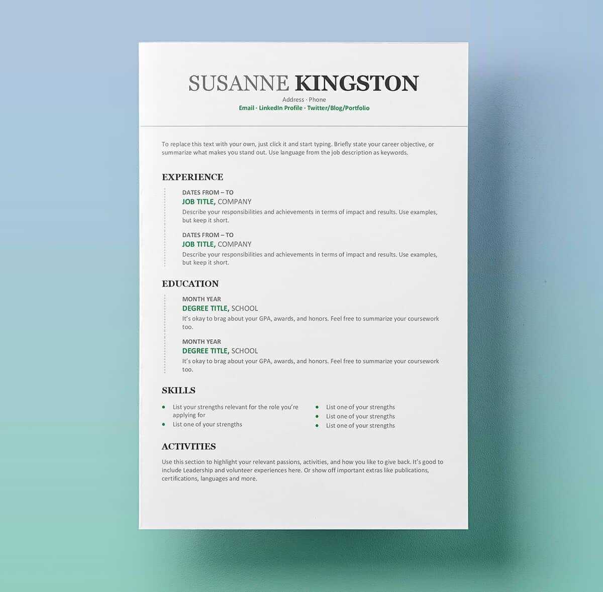 Word Resume Template Free – Dalep.midnightpig.co Pertaining To Free Downloadable Resume Templates For Word