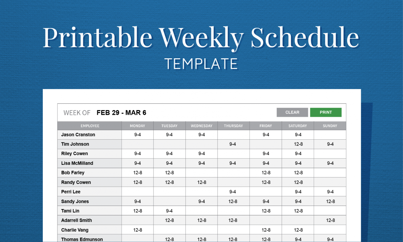 Work Schedule Spreadsheet Free Printable Weekly Mplate For Inside Hours Of Operation Template Microsoft Word